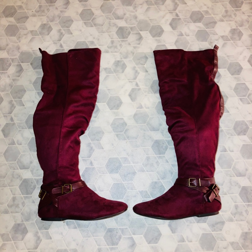 JustFab Plum Knee High Flat Boot